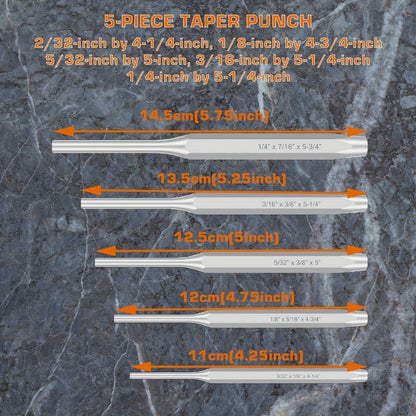 16-Piece Chrome Vanadium Steel Impact Chisel Set - Industrial Grade, Tapered, Pin, Center Punch, Includes Cold Chisel and Punch Kit