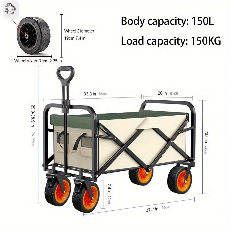 Collapsible Wagon Cart with Wheels Foldable - Folding Utility Heavy Duty Wagons Carts for Grocery Sports Garden Shopping Camping Wheelbarrows