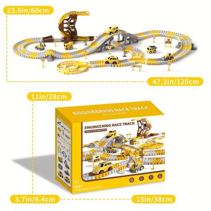 Kids Toys 288 PCS Construction Race Tracks Toy for 5 Year Old Boys Girls, Construction Truck Car and Flexible Track Play Set Create A Engineering Road Games Toddler Toys Birthday Gifts