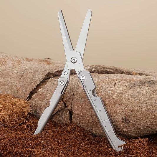 Foldable scissors with measuring ruler - stainless steel mini Travel Scissors portable lightweight EDC scissors multitool suitable for camping survival and outdoor use