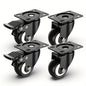 Caster Wheels Set of 4, Heavy Duty Casters with Brake, No Noise Locking Polyurethane (PU) Wheels, Swivel Plate Castors Pack