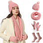 Warm Winter Knitted Set: Long Scarf, Beanie Hat, Touchscreen Gloves & Socks - Versatile 4-Piece Ensemble with Cozy Wool Lining for Men and Women- 4 Piece Bundle