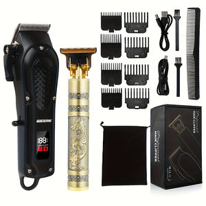 Professional Hair Clippers Set, Vintage T-Blade Trimmer, Electric Hair Clipper, Portable Rechargeable Cordless Beard Trimmer Hair Cutting Shaving Machine, Holiday Gift Father's Day Gift