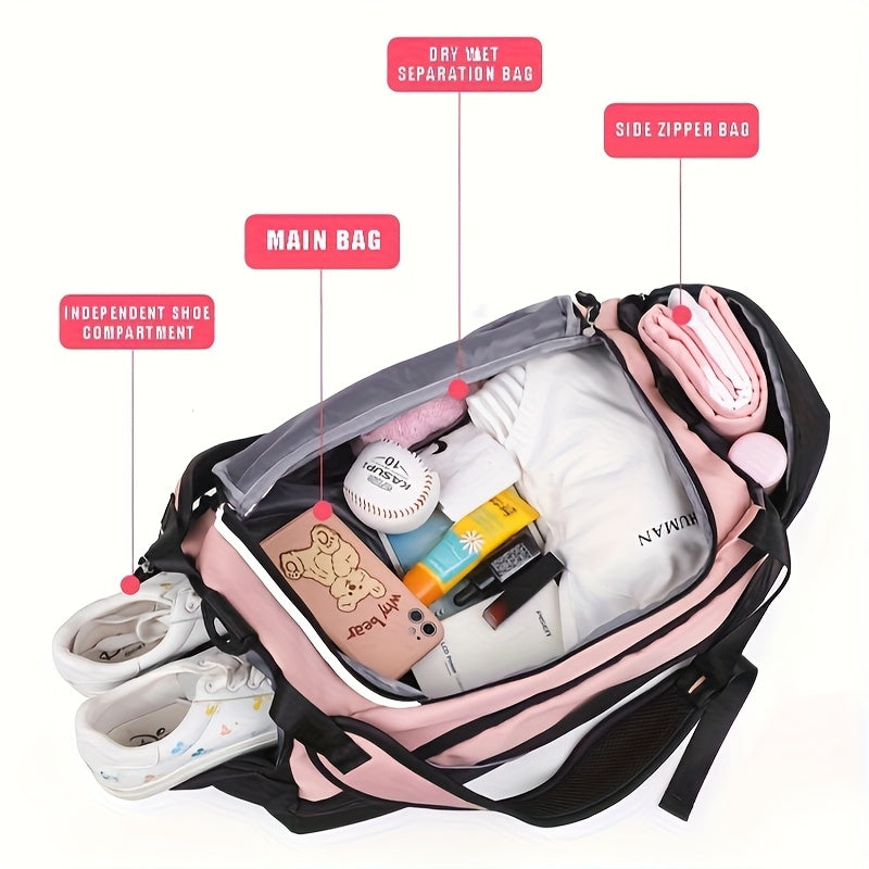 Travel Backpack for WomenLarge Capacity Travel Bag- Versatile Gym And Business Trip Luggage with Shoe Pouch Casual Daypack for Weekender Business Hiking, Pink