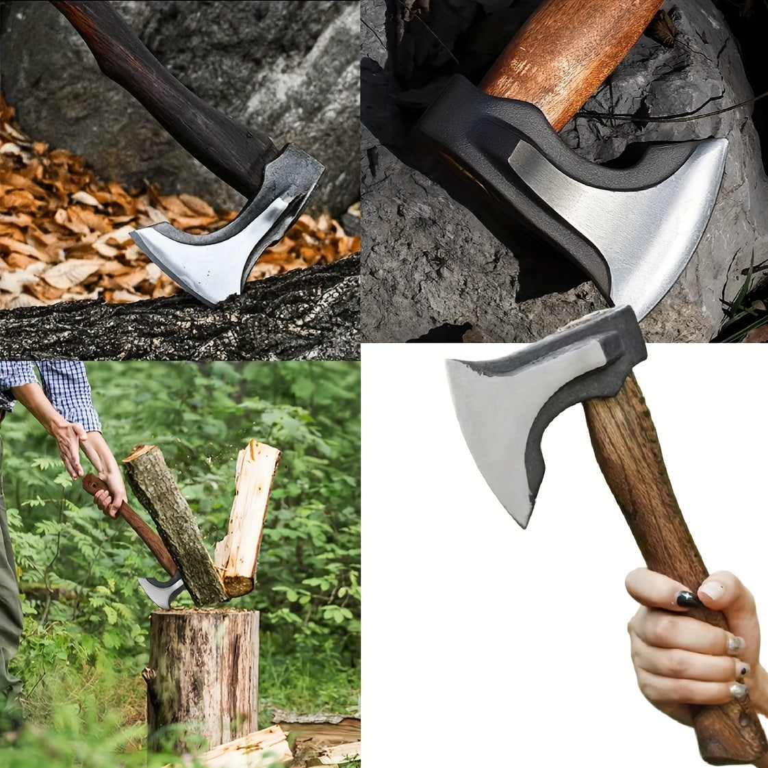 Outdoor Survival Axe - Heavy-Duty Stainless Steel Hunting Knife with Wooden Handle, Multi-Functional Camping Tool for Hiking, Chopping, and Shooting - Perfect Gift for Men, Ideal Christmas, Father's Day, and Camping Accessory