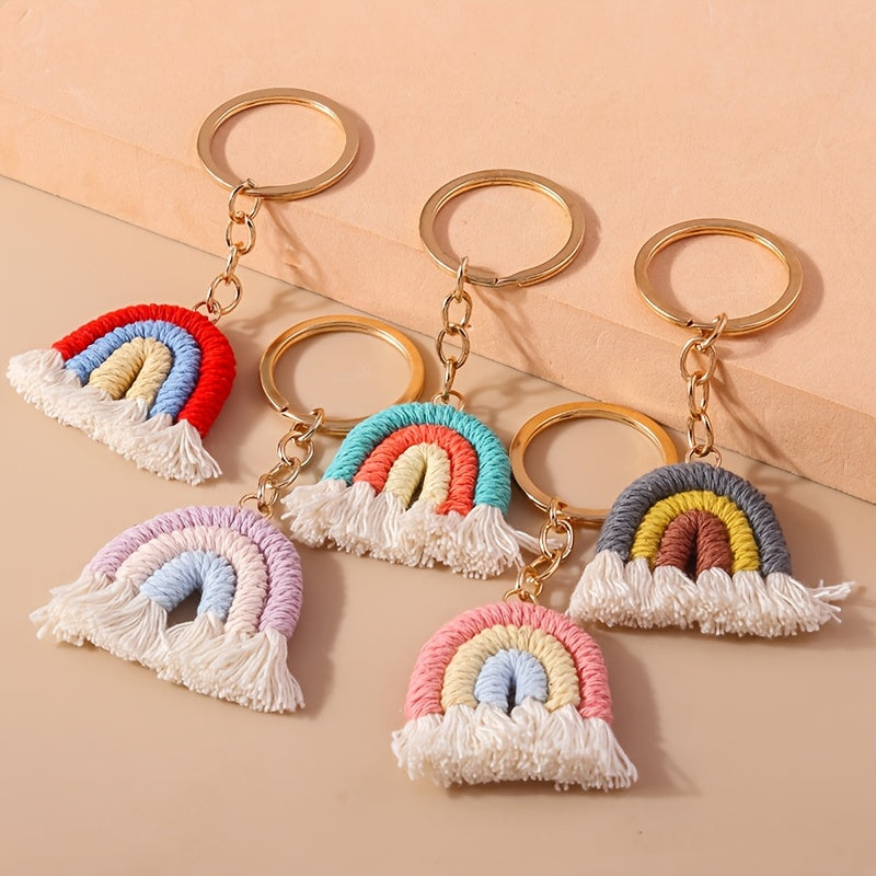 10 Pieces Rainbow Macrame Keychain Weaving Rainbow Tassel Keychains Car Keyring Holder Jewelry for Women