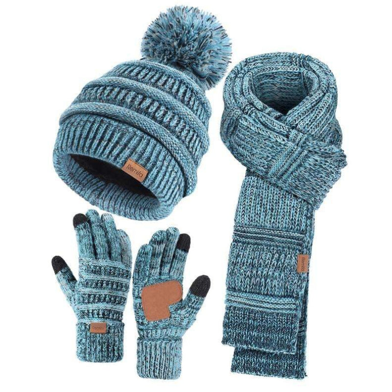 Warm Winter Knitted Set: Long Scarf, Beanie Hat, Touchscreen Gloves & Socks - Versatile 4-Piece Ensemble with Cozy Wool Lining for Men and Women- 4 Piece Bundle