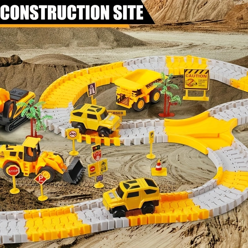Kids Toys 288 PCS Construction Race Tracks Toy for 5 Year Old Boys Girls, Construction Truck Car and Flexible Track Play Set Create A Engineering Road Games Toddler Toys Birthday Gifts