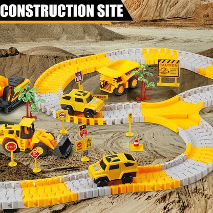 Kids Toys 288 PCS Construction Race Tracks Toy for 5 Year Old Boys Girls, Construction Truck Car and Flexible Track Play Set Create A Engineering Road Games Toddler Toys Birthday Gifts