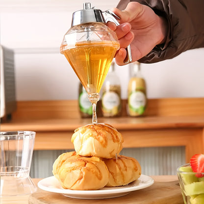 Honey Dispenser with Stand - Clear  Jar with No-Drip Dipper & Flip Top Lid | Leak-Proof Kitchen Dispenser for Maple Syrup, Cooking Oil, Seasonings