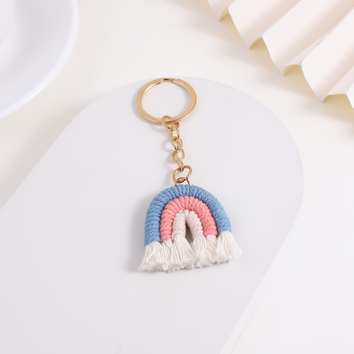 10 Pieces Rainbow Macrame Keychain Weaving Rainbow Tassel Keychains Car Keyring Holder Jewelry for Women