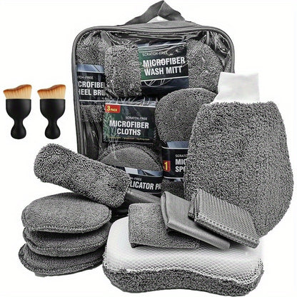 An 11pcs Car Cleaning Kit That Includes A Tire Brush, Microfiber Cleaning Gloves, Scratch Removal Pads, and Detailing Sponges for Both Interior and Exterior Care, Making It An Excellent Choice for Car Cleaning.
