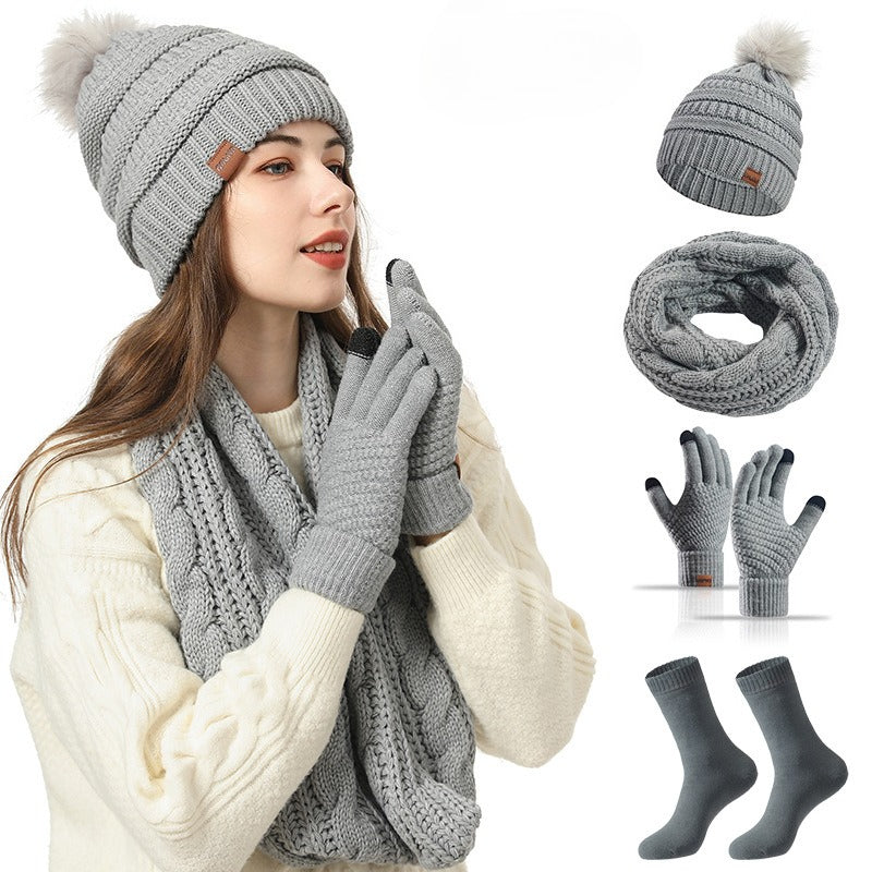 Warm Winter Knitted Set: Long Scarf, Beanie Hat, Touchscreen Gloves & Socks - Versatile 4-Piece Ensemble with Cozy Wool Lining for Men and Women- 4 Piece Bundle