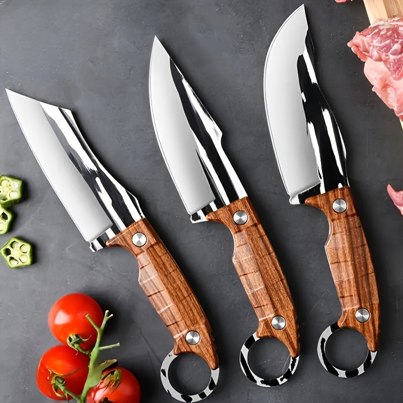 3-piece multifunctional boning knife set, specialized cutting tools, Japanese stainless steel cooking knives, ultra-sharp knives, chef's knives with sheaths, skinning knives for kitchens and butcheries, high-carbon steel meat knives for outdoor and b