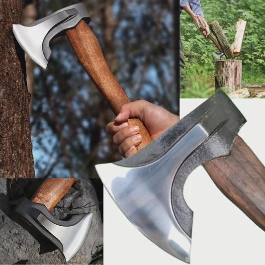 Outdoor Survival Axe - Heavy-Duty Stainless Steel Hunting Knife with Wooden Handle, Multi-Functional Camping Tool for Hiking, Chopping, and Shooting - Perfect Gift for Men, Ideal Christmas, Father's Day, and Camping Accessory