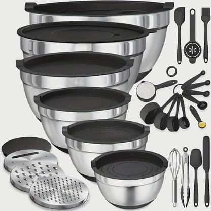Kitchen Stainless Steel Mixing Bowl Set With Sealed Lids & Graters Rustproof Bowls For Mixing Kneading Serving Salad