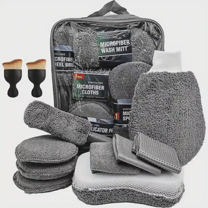An 11pcs Car Cleaning Kit That Includes A Tire Brush, Microfiber Cleaning Gloves, Scratch Removal Pads, and Detailing Sponges for Both Interior and Exterior Care, Making It An Excellent Choice for Car Cleaning.