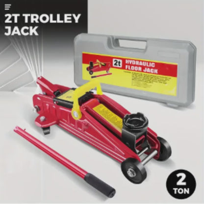 2-ton hydraulic floor jack - heavy-duty steel low profile handcart jack with safety valve, lifting range of 135-290mm, rotating casters and storage box - suitable for cars, trucks, trucks - emergency tire replacement and chassis maintenance, portable